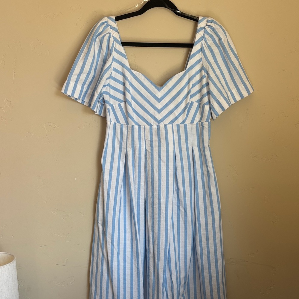 A New Day Blue and White Striped Dress with sweetheart neckline